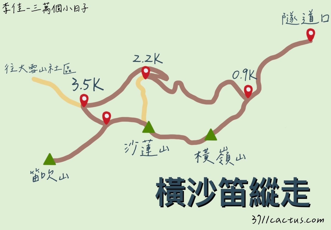 台中登山|橫沙笛縱走登山路程紀錄|享受山林間的療癒時光~橫嶺山、沙蓮山、笛吹山 - 第3張圖 橫沙迪縱走地圖、橫沙迪縱走路線圖